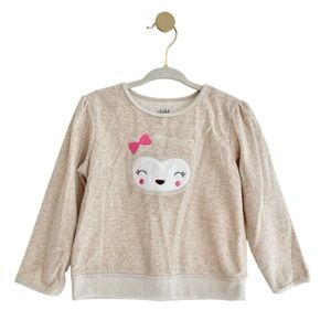 Carter's Kids Beige Sweatshirt with Cute Owl Face Design - Baby Girl 24 Months